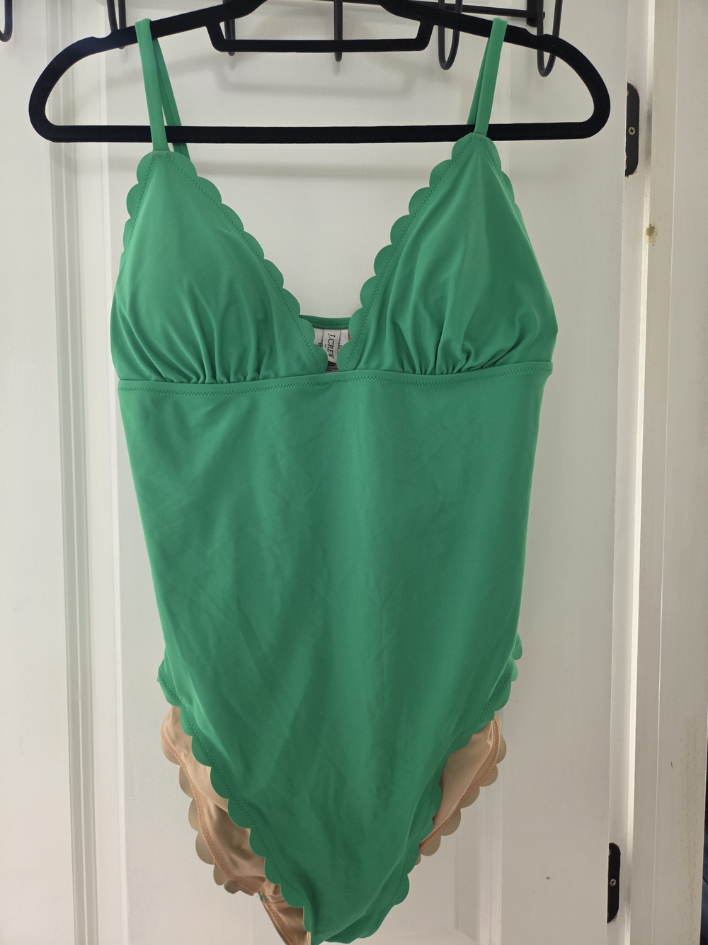J Crew Women's Green Scallop-Edge One-Piece Swimsuit Size L